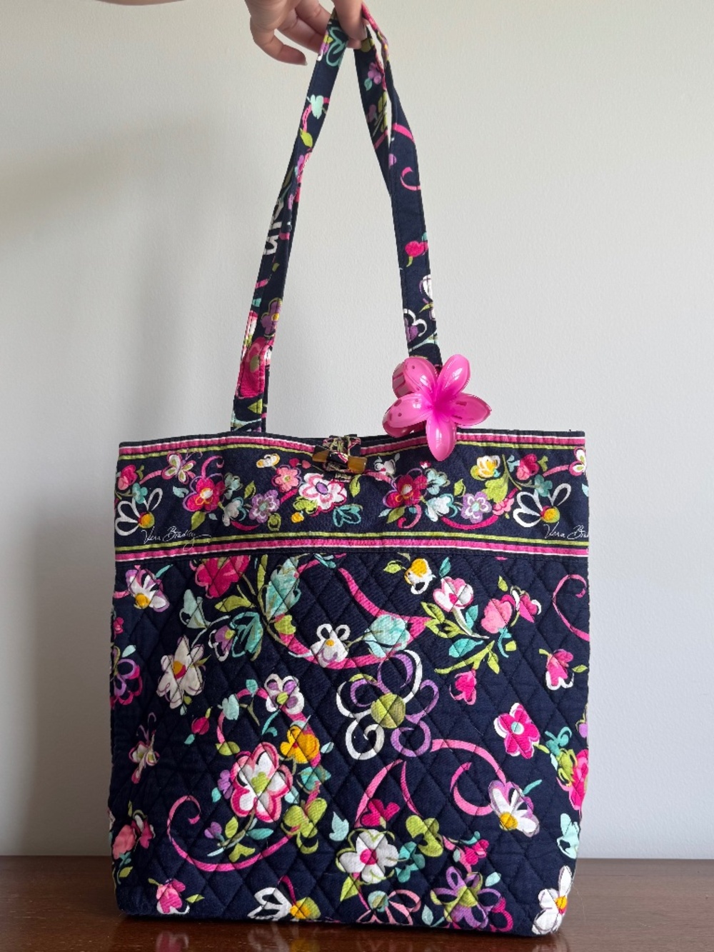 Vera Bradley Ribbons 2012 Retired Floral Tote Bag Shoulder Bag Medium Toggle